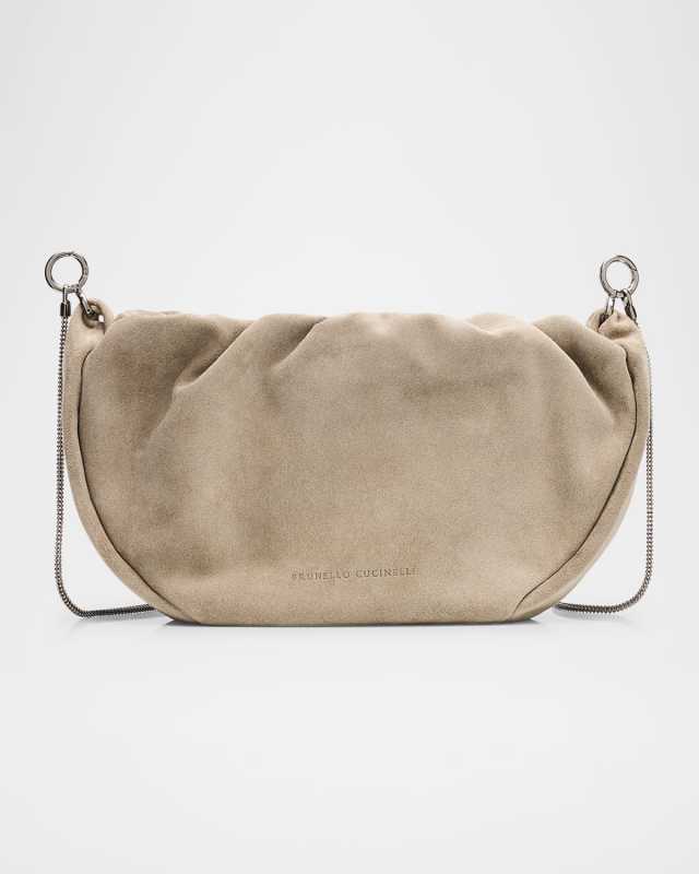Monili Ruched Suede Shoulder Bag
